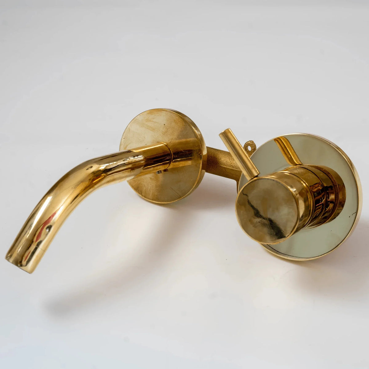 Unlacquered Brass Wall Mount Single Handle Bathroom Faucet