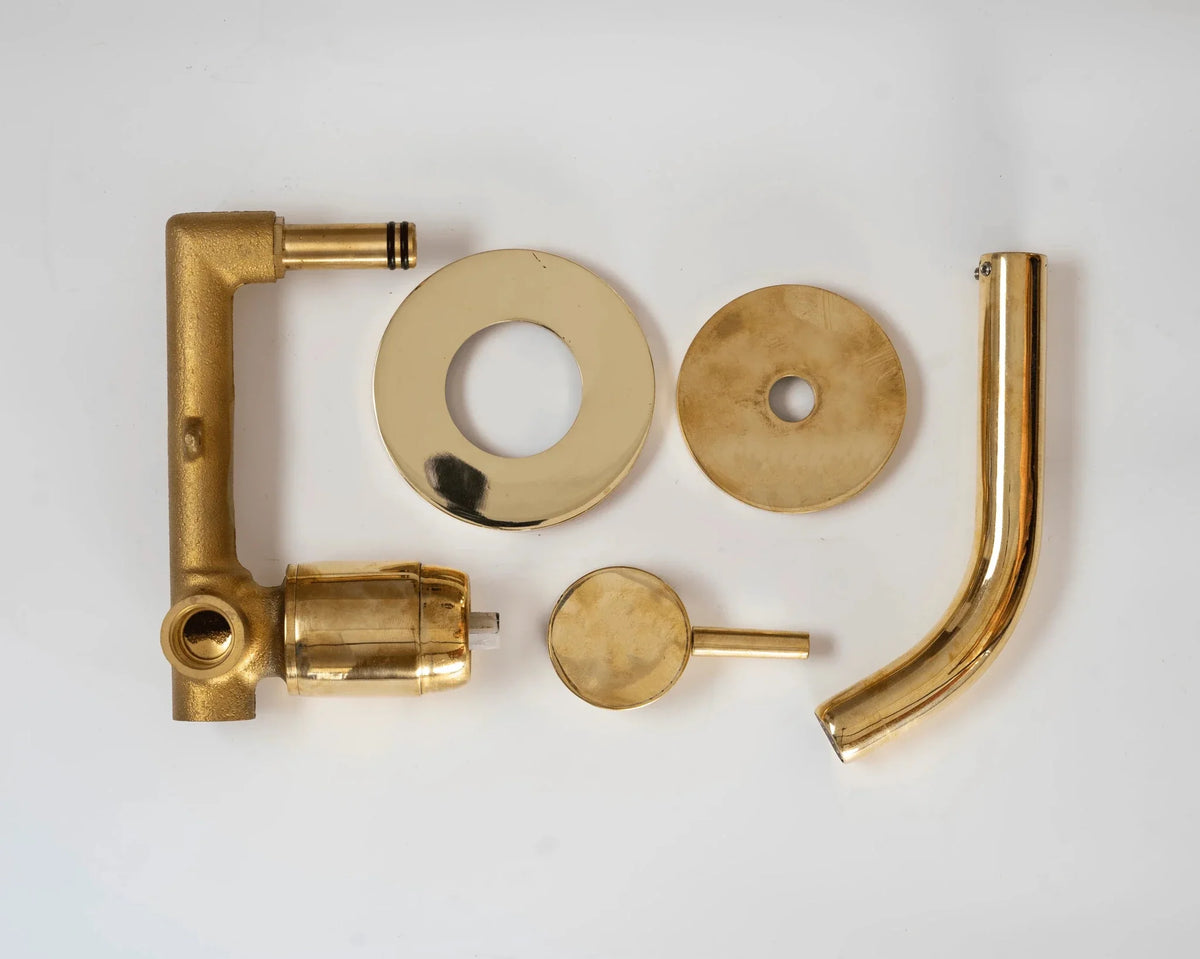 Unlacquered Brass Wall Mount Single Handle Bathroom Faucet