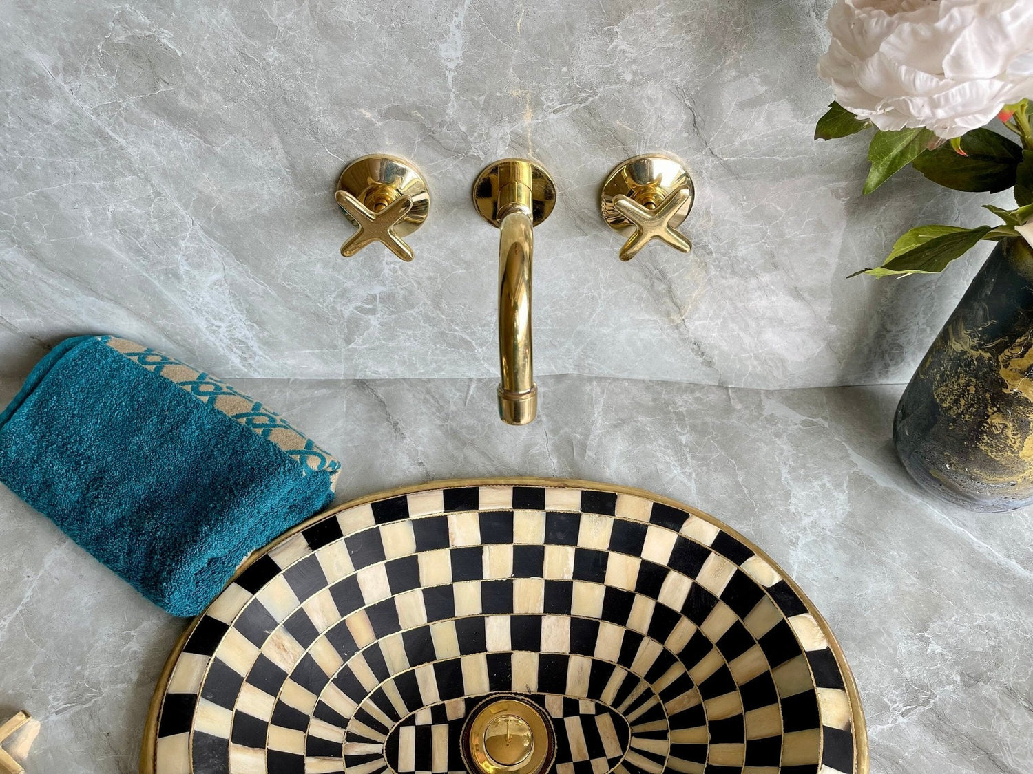 Unlacquered Brass Wall Mounted Bathroom Faucet - Elegant Vanity Tap