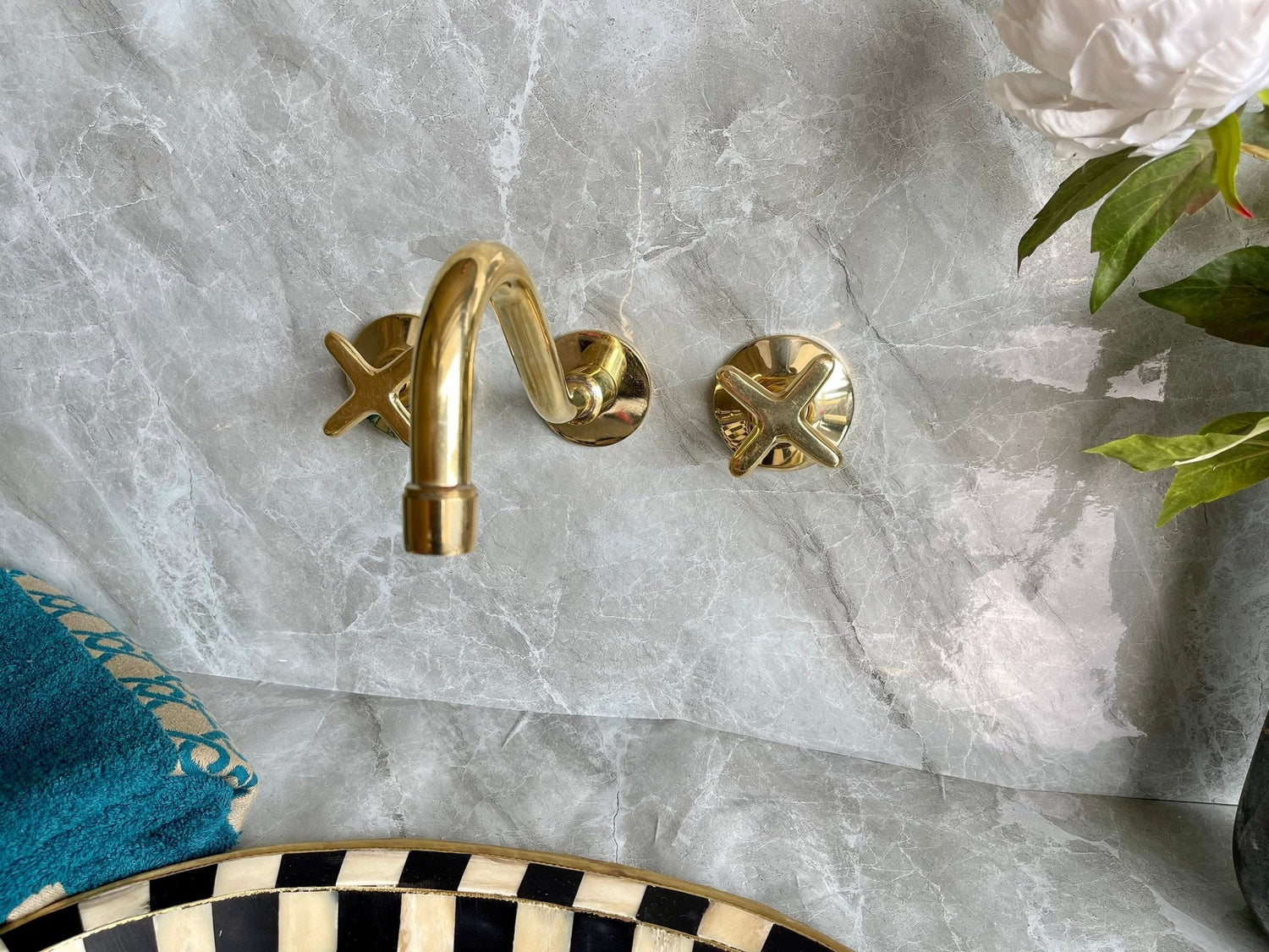 Unlacquered Brass Wall Mounted Bathroom Faucet - Elegant Vanity Tap