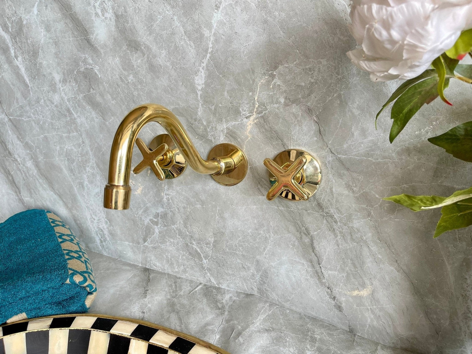 Unlacquered Brass Wall Mounted Bathroom Faucet - Elegant Vanity Tap