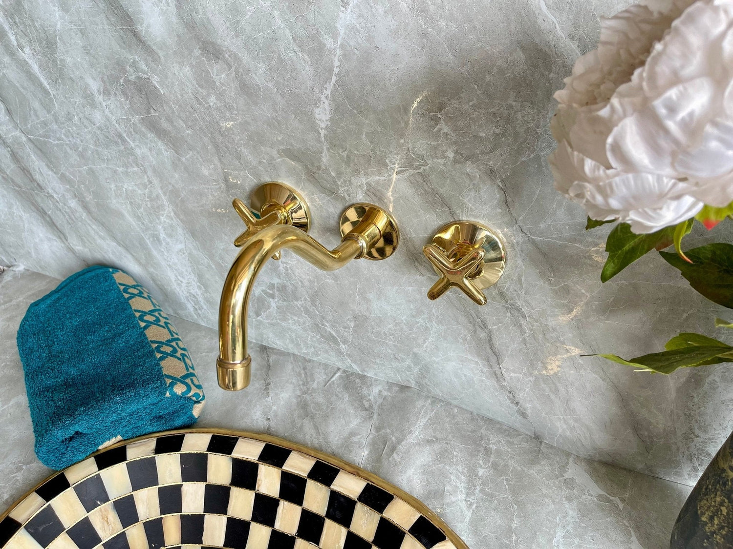 Unlacquered Brass Wall Mounted Bathroom Faucet - Elegant Vanity Tap
