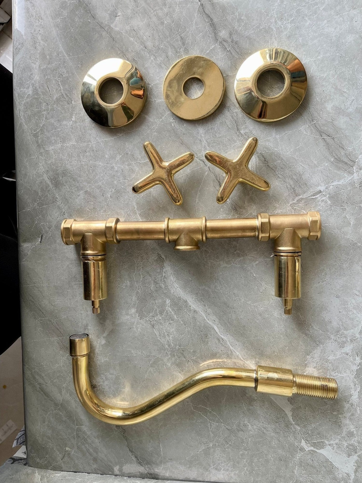 Unlacquered Brass Wall Mounted Bathroom Faucet - Elegant Vanity Tap