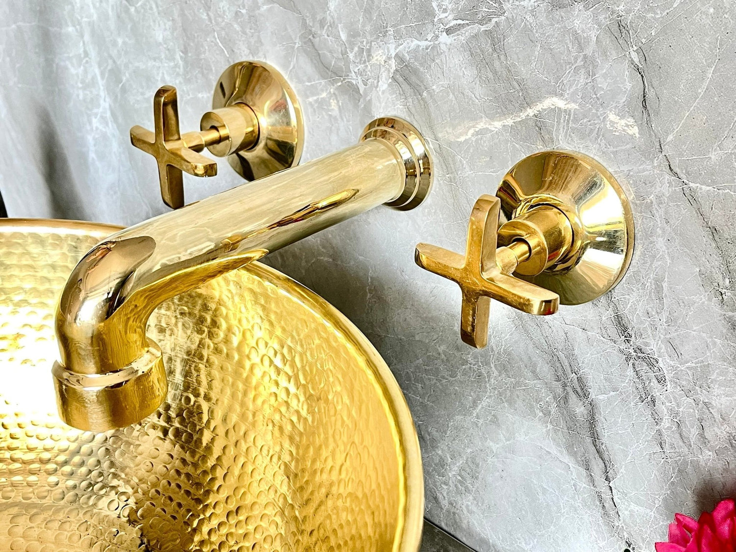 Unlacquered Brass Wall Mounted Bathroom Faucet - Handmade Smooth Tap