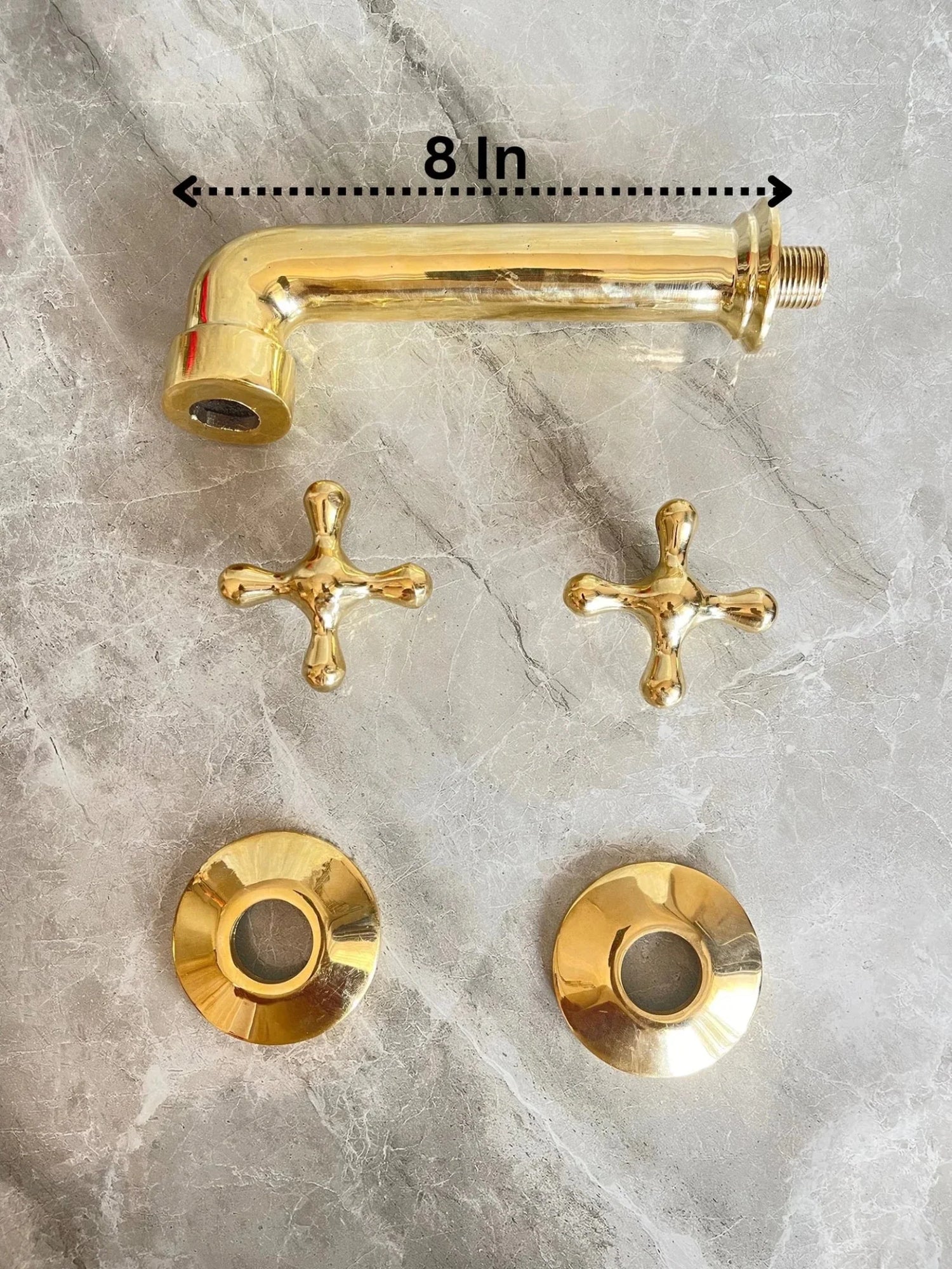 Unlacquered Brass Wall Mounted Bathroom Faucet - Handmade Smooth Tap