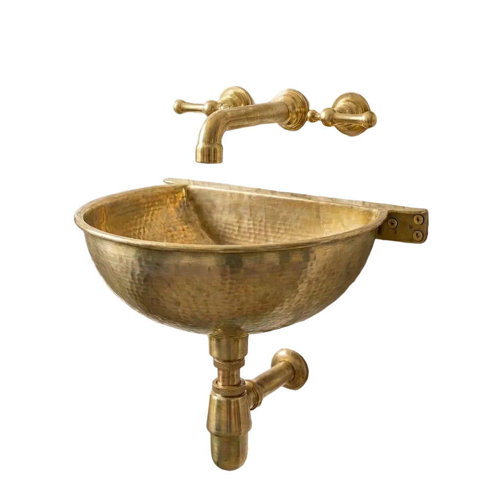 Unlacquered Brass Wall Mounted Sink – Handmade Hammered Brass Basin
