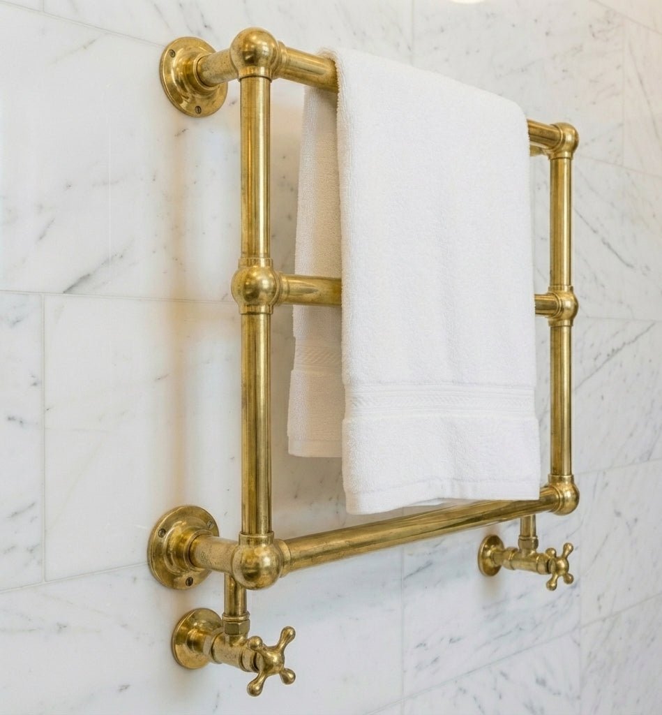 Unlacquered Brass Wall Mounted Towel Warmer Rail for Luxurious Bathrooms