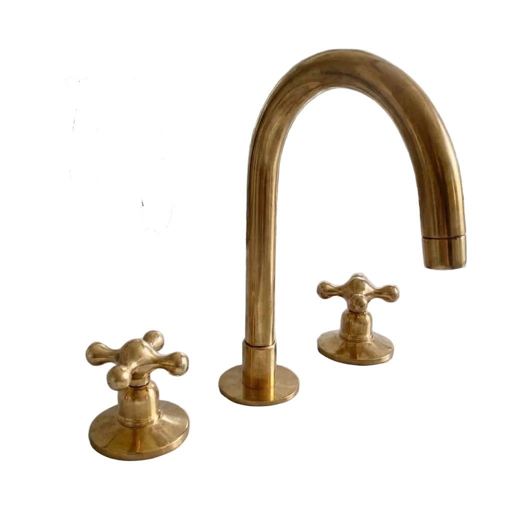 Unlacquered Brass Widespread Bathroom Faucet with Cross Handles