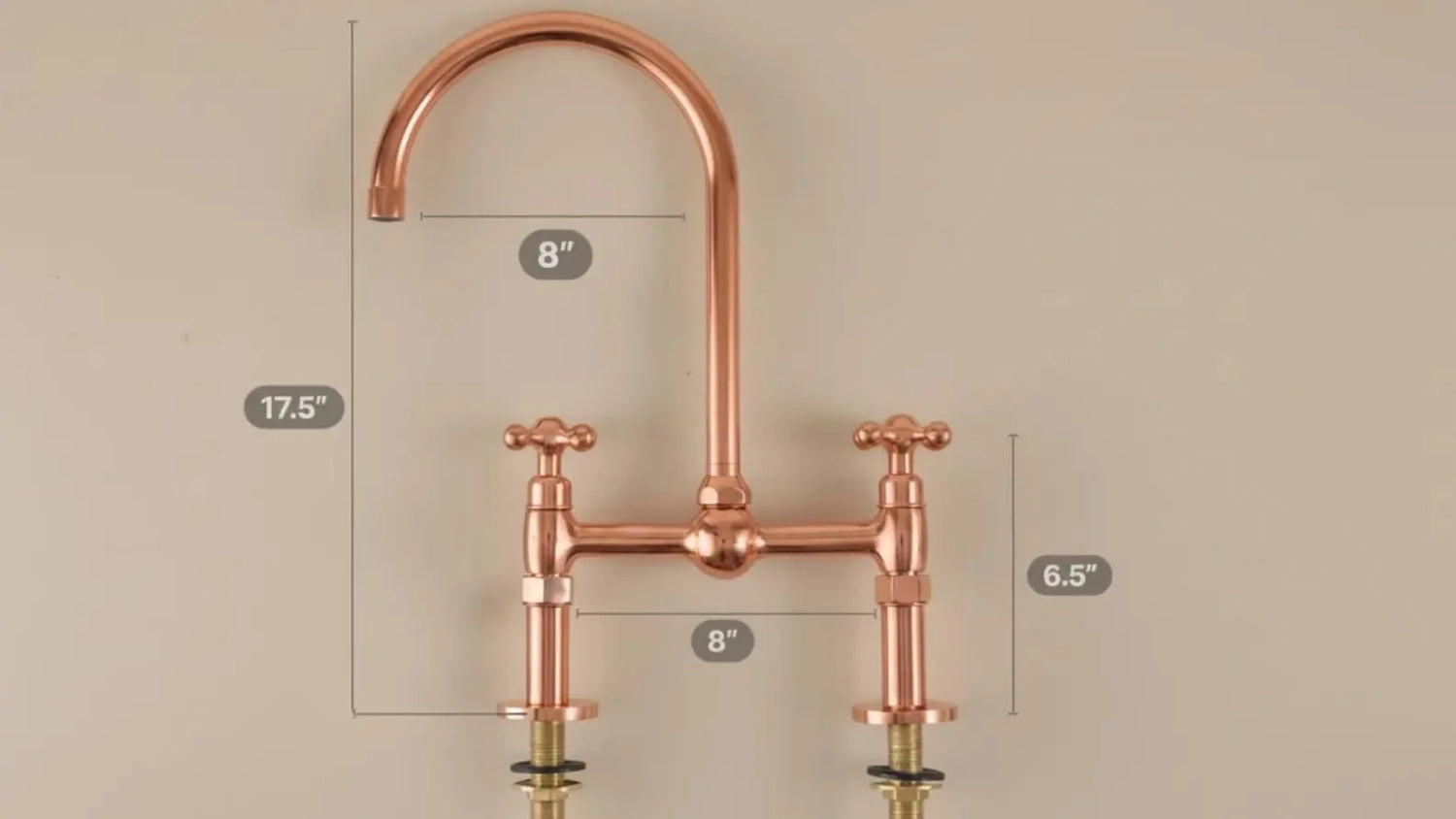 Unlacquered Copper Bridge Faucet - Farmhouse Kitchen Tap with Sprayer