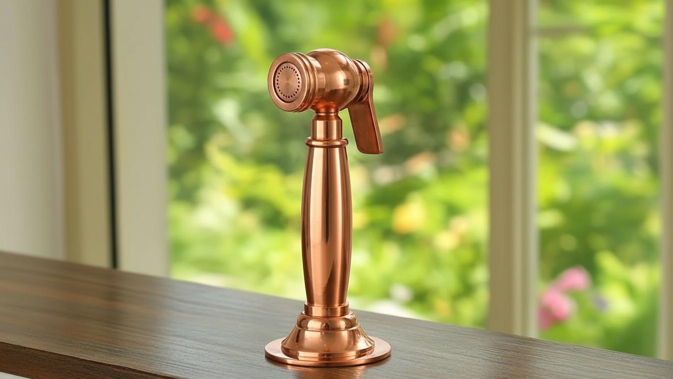 Unlacquered Copper Kitchen Side Sprayer - High Pressure Sink Attachment