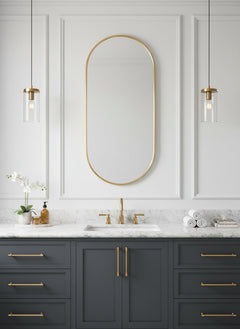 Varaudu Antique Brass Capsule Mirror Brass Wall Mirror - Antique Brass Bathroom Mirror, Vanity Wall Decor