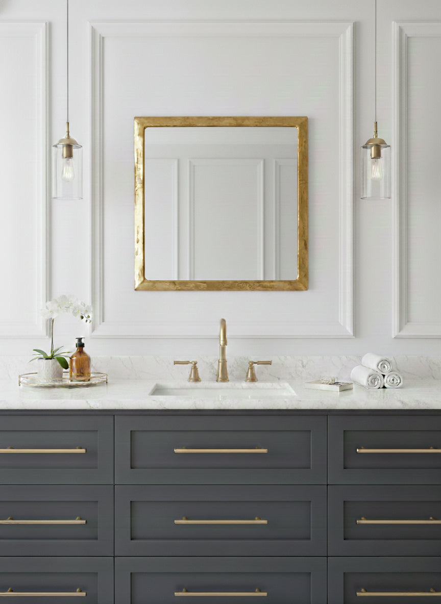 Varaudu Gold Square Mirror Unlacquered Brass Mirror 369099644 - Antique Brass Bathroom Mirror, Vanity Wall Decor