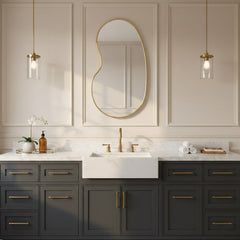 Varaudu Kidny Unlacquered Brass Mirror Gold Mirror - Antique Brass Bathroom Mirror, Vanity Wall Decor