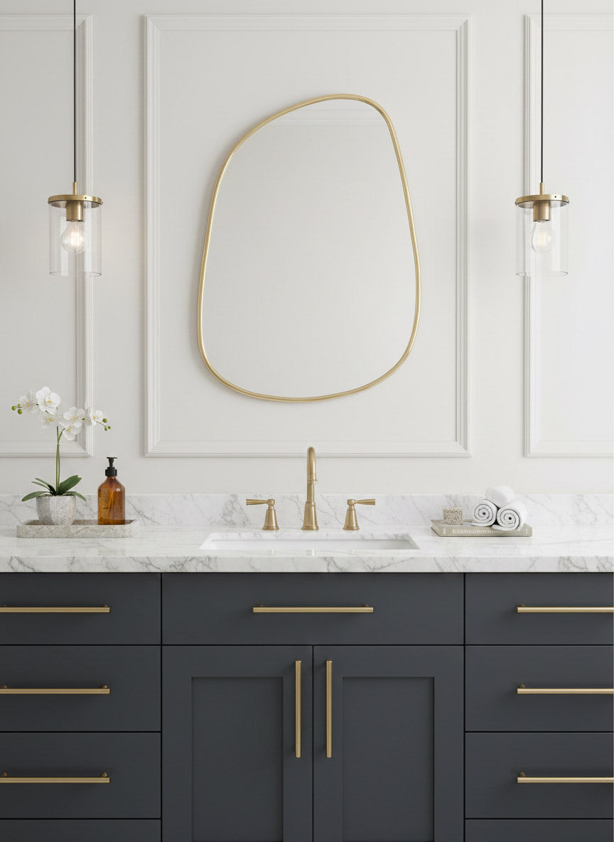 Varaudu Asymmetrical Mirror Irregular Brass Wall Mirror - Antique Brass Bathroom Mirror, Vanity Wall Decor