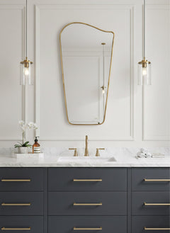 Varaudu Wavy Brass Mirror - Antique Brass Bathroom Mirror, Vanity Wall Decor