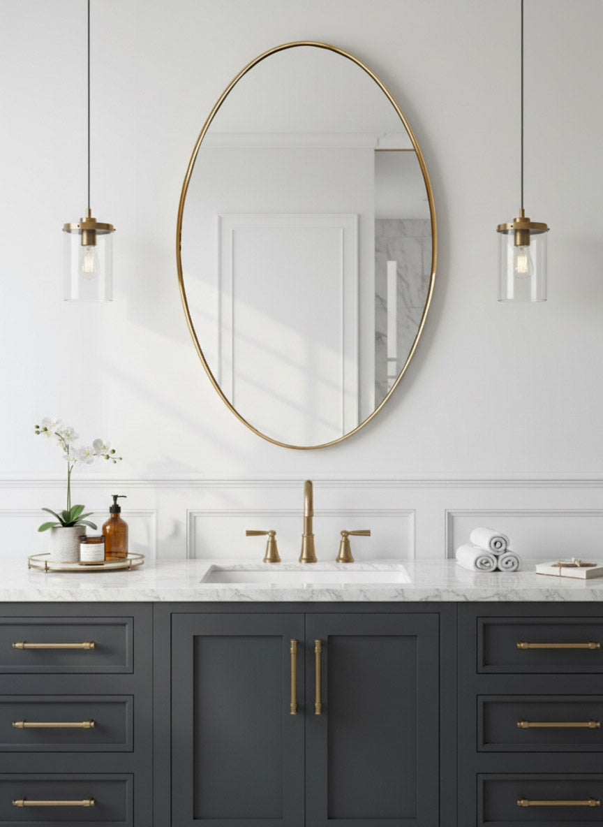 Varaudu Brass Oval Wall Mirror Handmade Gold Brass Frame Mirror 369099647 - Antique Brass Bathroom Mirror, Vanity Wall Decor
