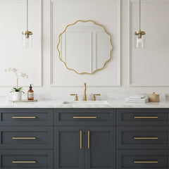 Varaudu Round Wavy Mirrors - Antique Brass Bathroom Mirror, Vanity Wall Decor