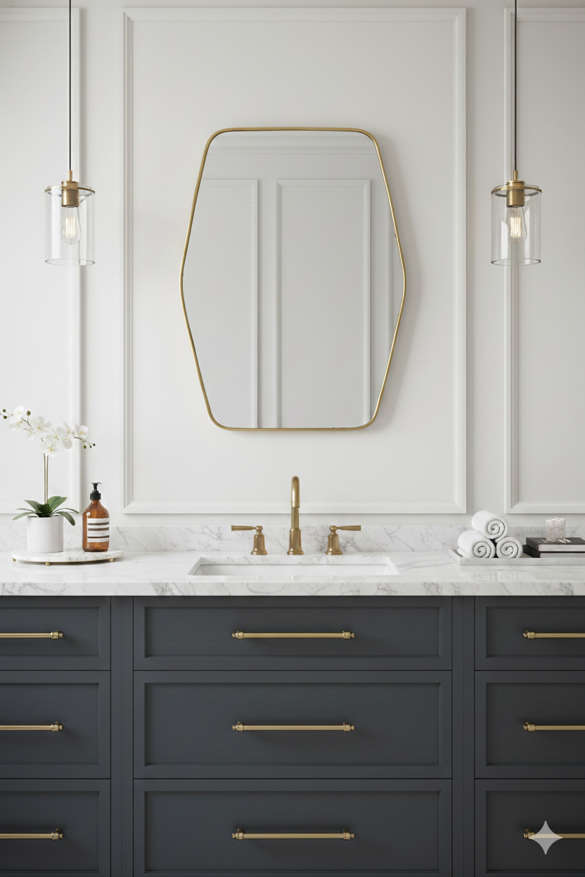 Varaudu Hexagonal Brass Mirror Bathroom Mirror 369099719 - Antique Brass Bathroom Mirror, Vanity Wall Decor