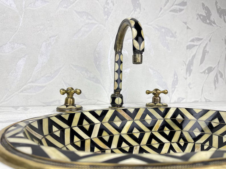 Vintage Brass Bathroom Faucet with Geometric Detailing