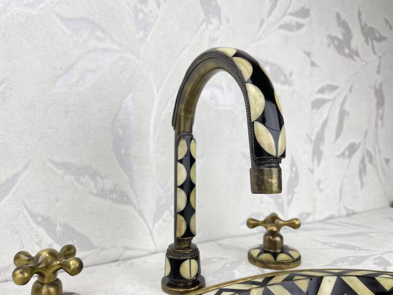 Vintage Brass Bathroom Faucet with Geometric Detailing