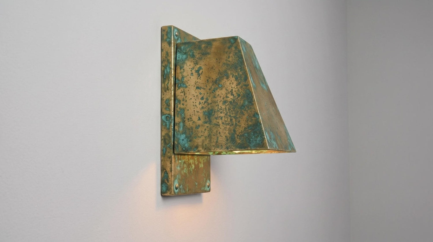Verdigris Brass Outdoor Wall Sconce, Turquoise Green Patina Sconce, Architectural Geometric Entryway Light, Luxury Indoor Wall Lamp