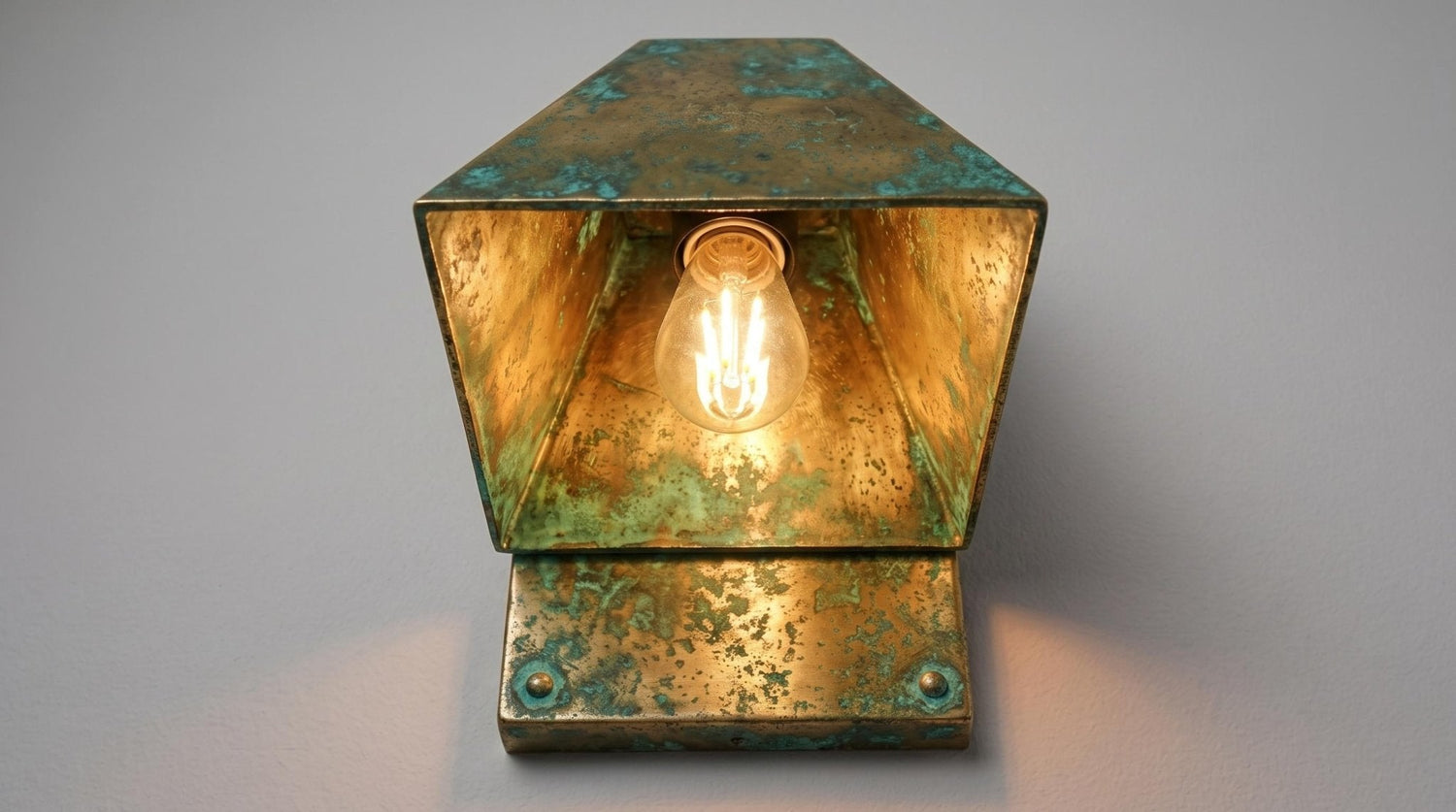 Verdigris Brass Outdoor Wall Sconce, Turquoise Green Patina Sconce, Architectural Geometric Entryway Light, Luxury Indoor Wall Lamp