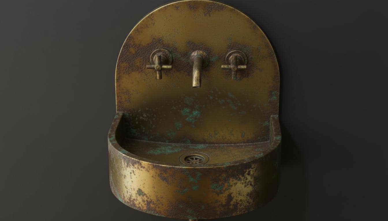 Verdigris Patina Brass Wall Mount Sink - Rustic Antique Basin