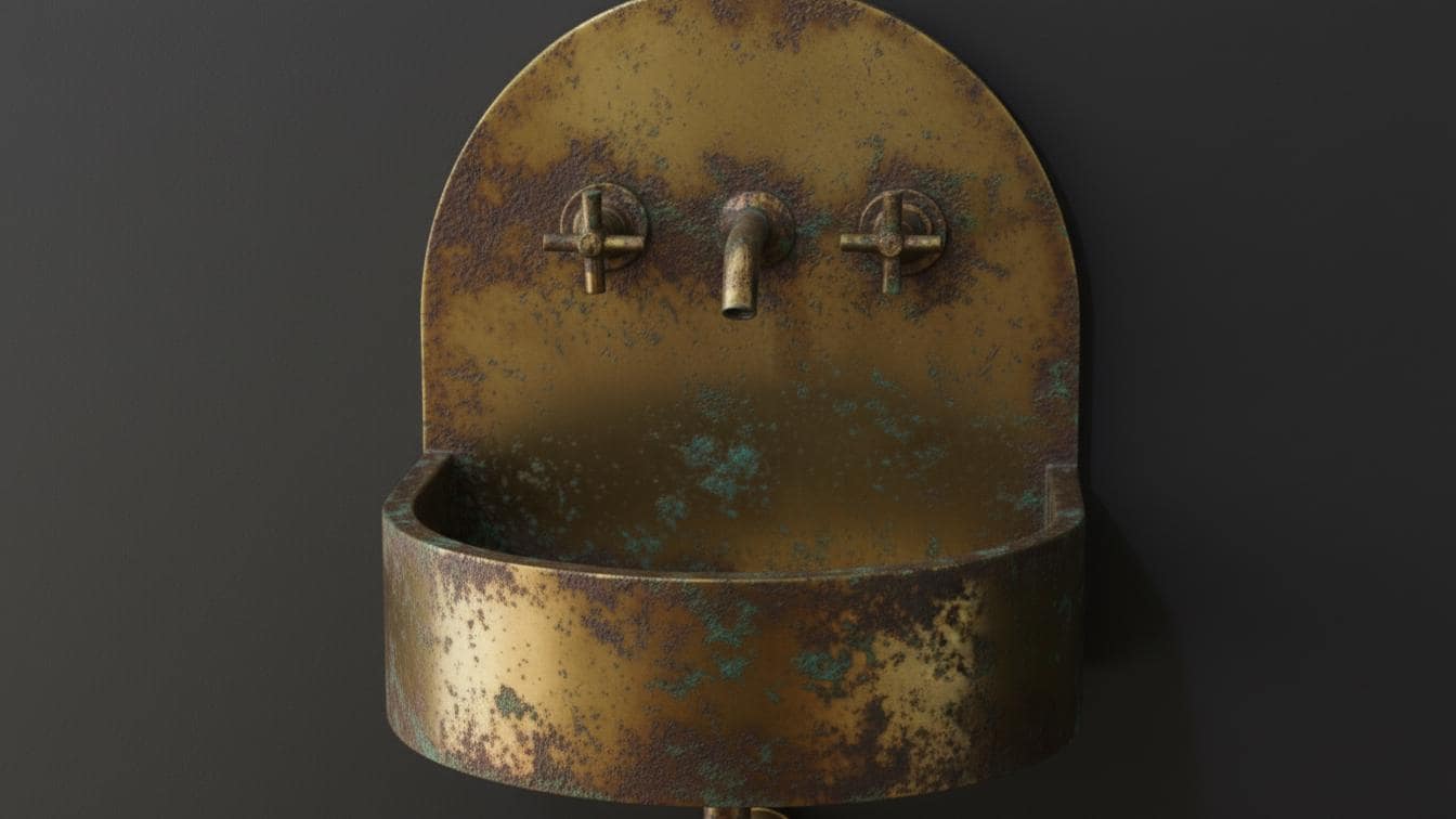 Verdigris Patina Brass Wall Mount Sink - Rustic Antique Basin