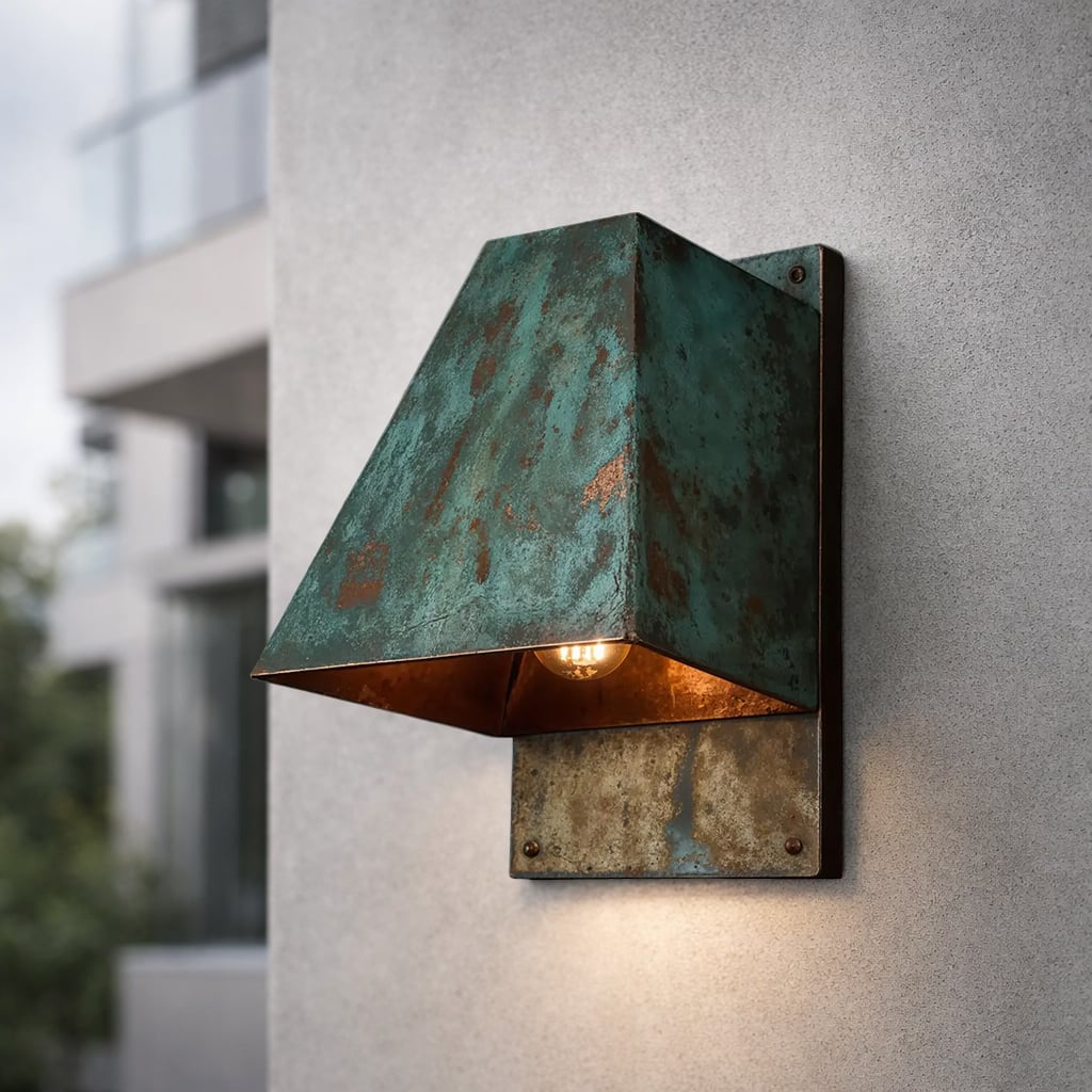 Trapezoidal Verdigris Patina Copper Wall Sconce