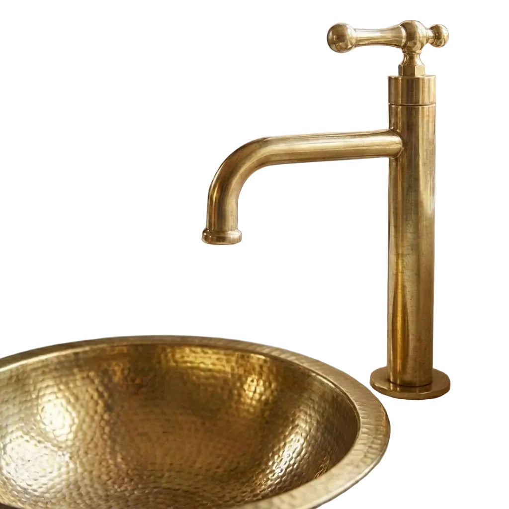 Victorian Style Brass Bathroom Faucet with Unlacquered Solid Brass Sink Tap
