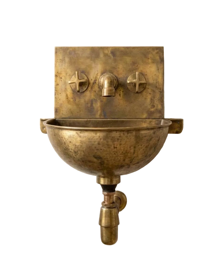 Vintage Wall Mounted Brass Bathroom Sink with Unlacquered Faucet