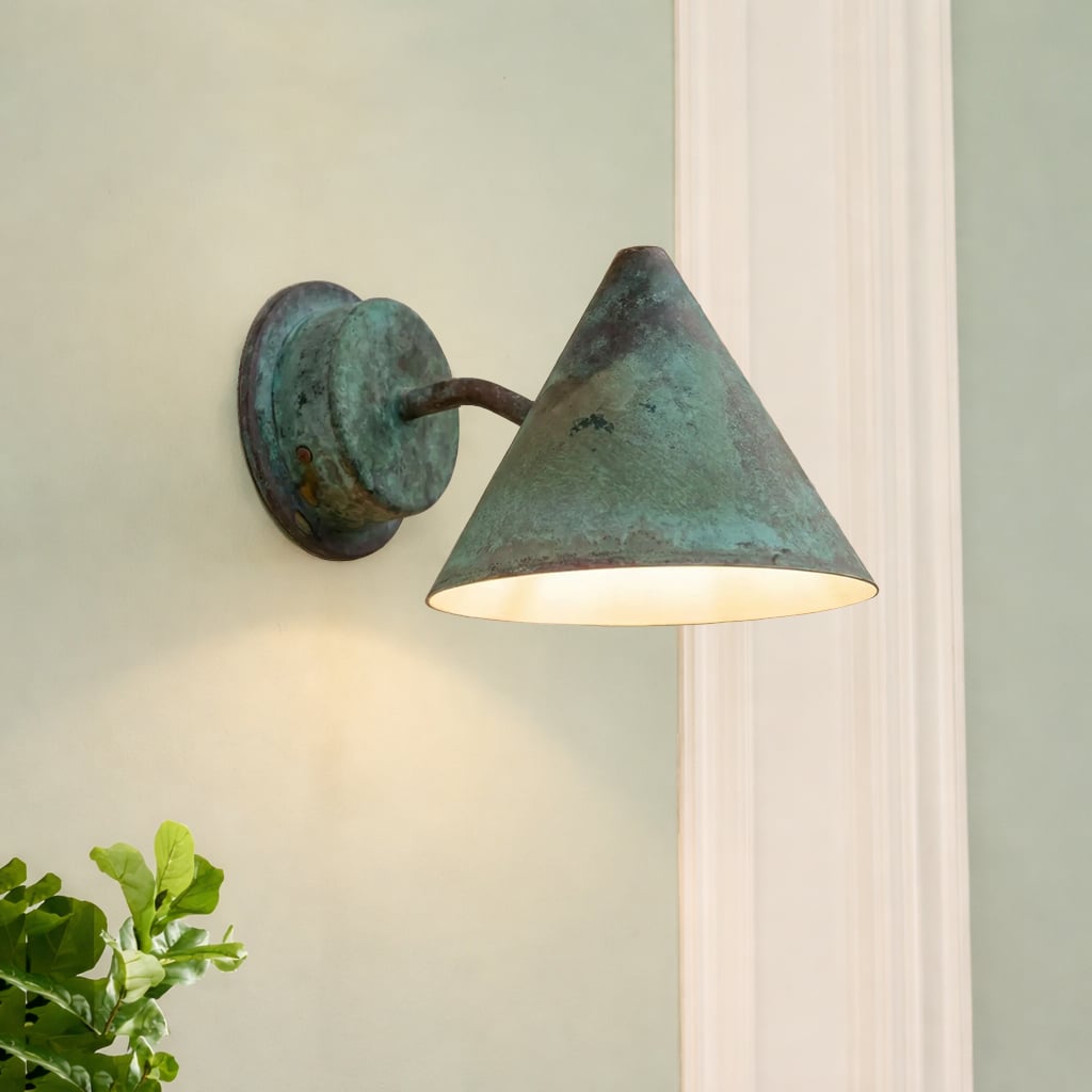 Green Patina Copper Cone Wall Sconce