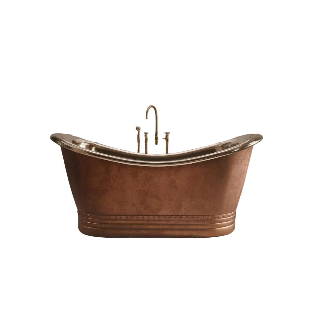 Vintage Copper Double Slipper Freestanding Bathtub – Handcrafted Luxury Soaking Tub