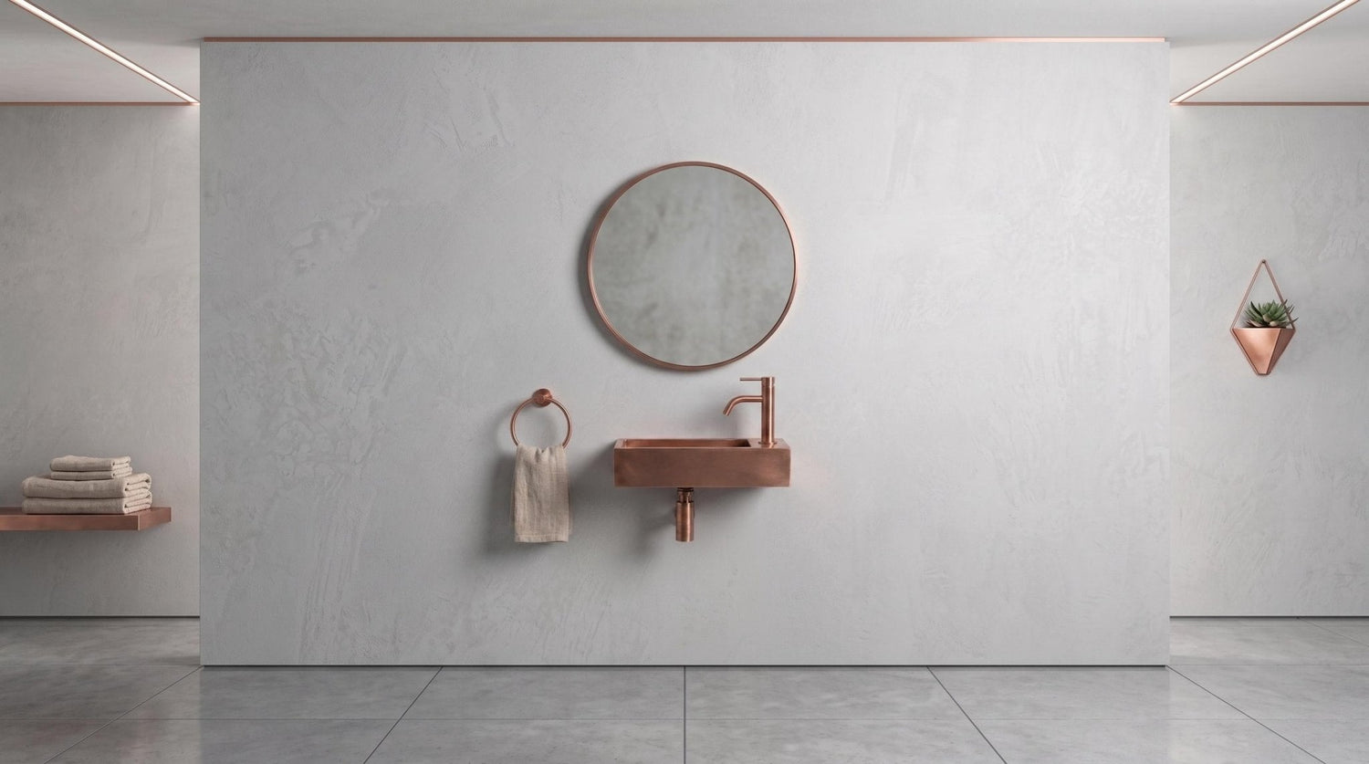 Vintage Copper Sink, Smooth Wall Mounted Basin, Industrial Floating Washbasin, Right Deck Metal Sink, Bespoke Powder Room Sink