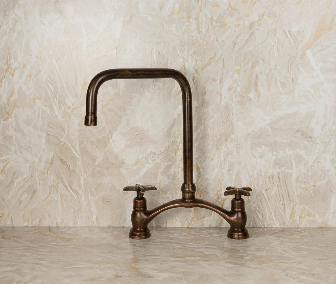 Vintage Red Copper Kitchen Faucet – Dual Cross Handles