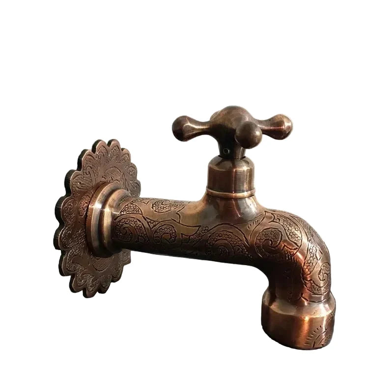 Vintage Wall Mounted Brass Faucet – Handcrafted Antique Tap with Engraved Details