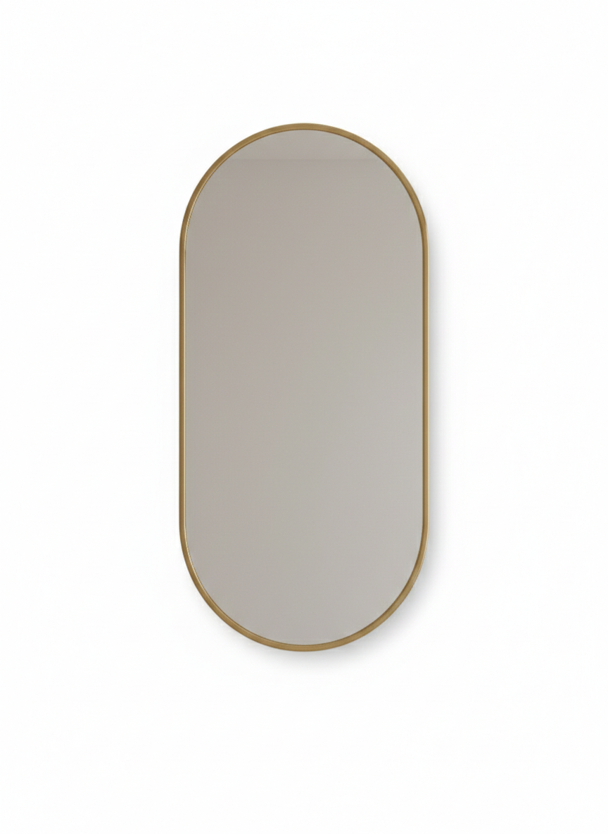 Varaudu Antique Brass Capsule Mirror Brass Wall Mirror - Antique Brass Bathroom Mirror, Vanity Wall Decor