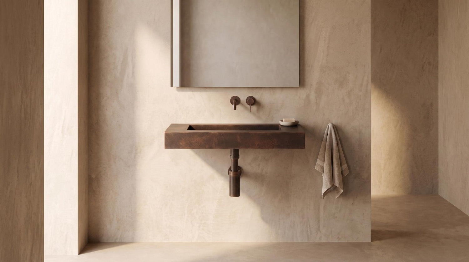Wall Mounted Copper Sink, Antique Copper Bathroom Sink, Floating Vanity Sink, Handmade Rectangular Washbasin, Dark Patina Powder Room Sink