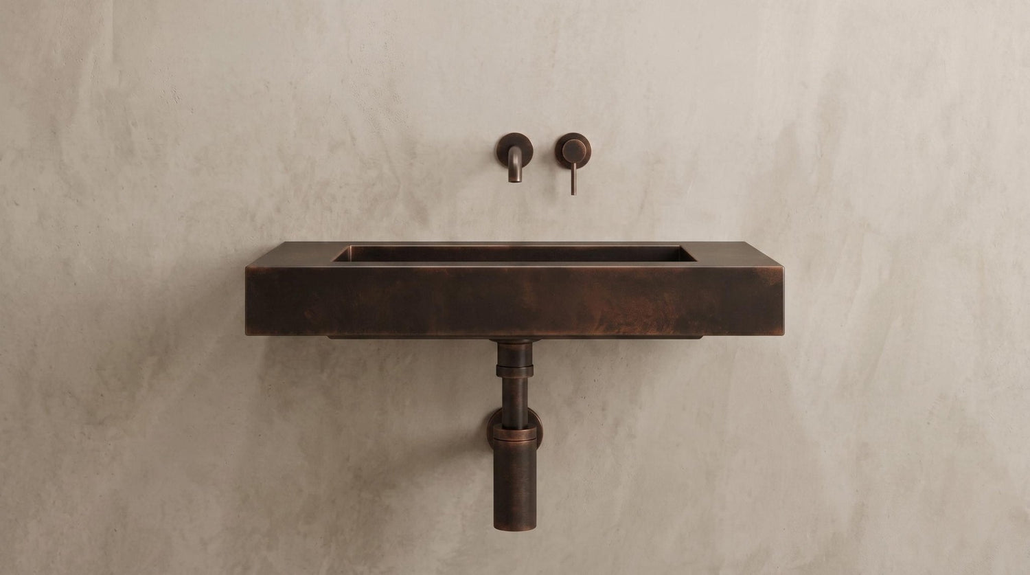 Wall Mounted Copper Sink, Antique Copper Bathroom Sink, Floating Vanity Sink, Handmade Rectangular Washbasin, Dark Patina Powder Room Sink