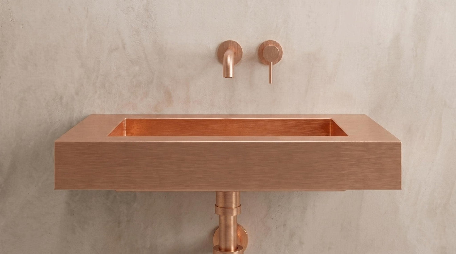 Wall Mounted Copper Sink, Brushed Copper Bathroom Sink, Floating Vanity Washbasin, Rose Gold Powder Room Sink, Handmade Rectangular Basin