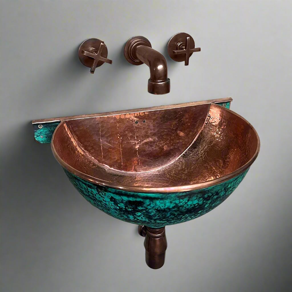Green Patina Copper Wall Mount Sink