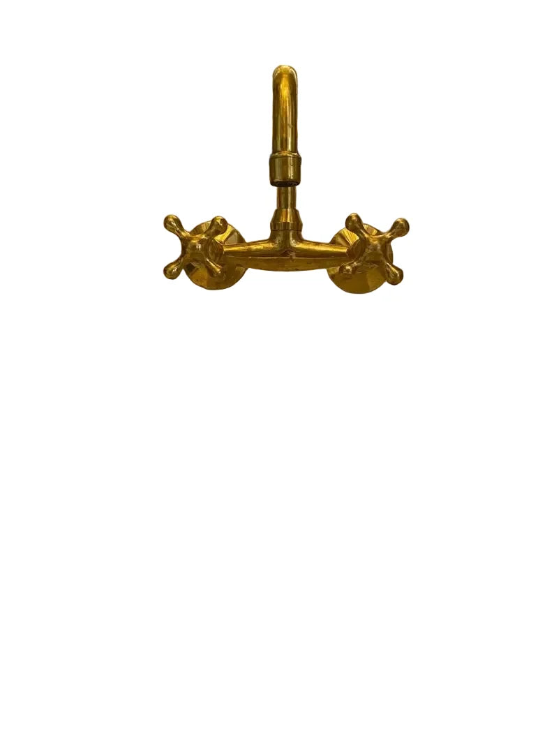 Wall-Mounted Vintage Brass Lavatory Faucet – Dual Cross Handles