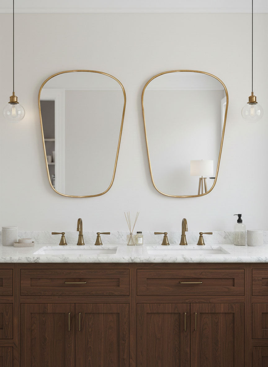 Varaudu Italian Brass Wall Mirror - Antique Brass Bathroom Mirror, Vanity Wall Decor