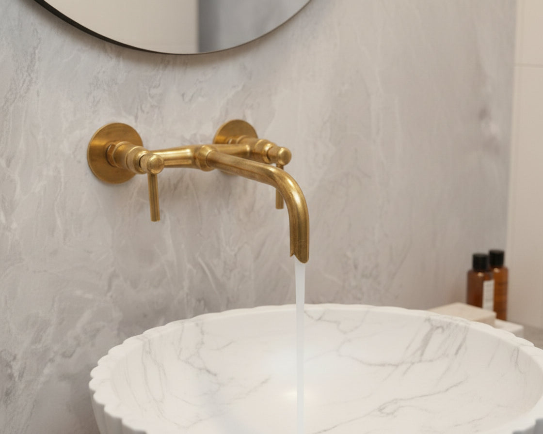 Wall Mounted Brass Faucet - Unlacquered Brass Bathroom Faucet