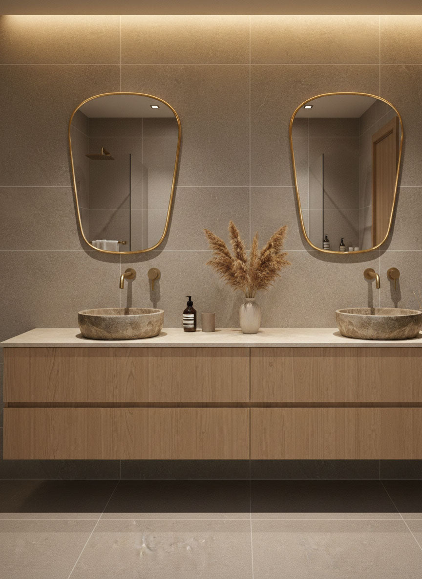 Varaudu Italian Brass Wall Mirror - Antique Brass Bathroom Mirror, Vanity Wall Decor