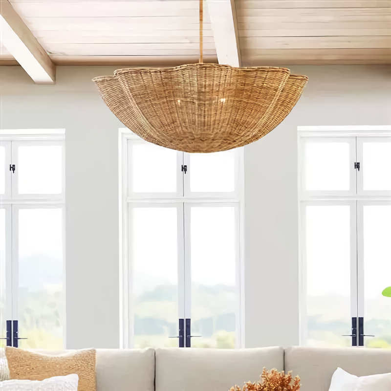 Marion Scallop Woven Wicker Rattan Pendant Light