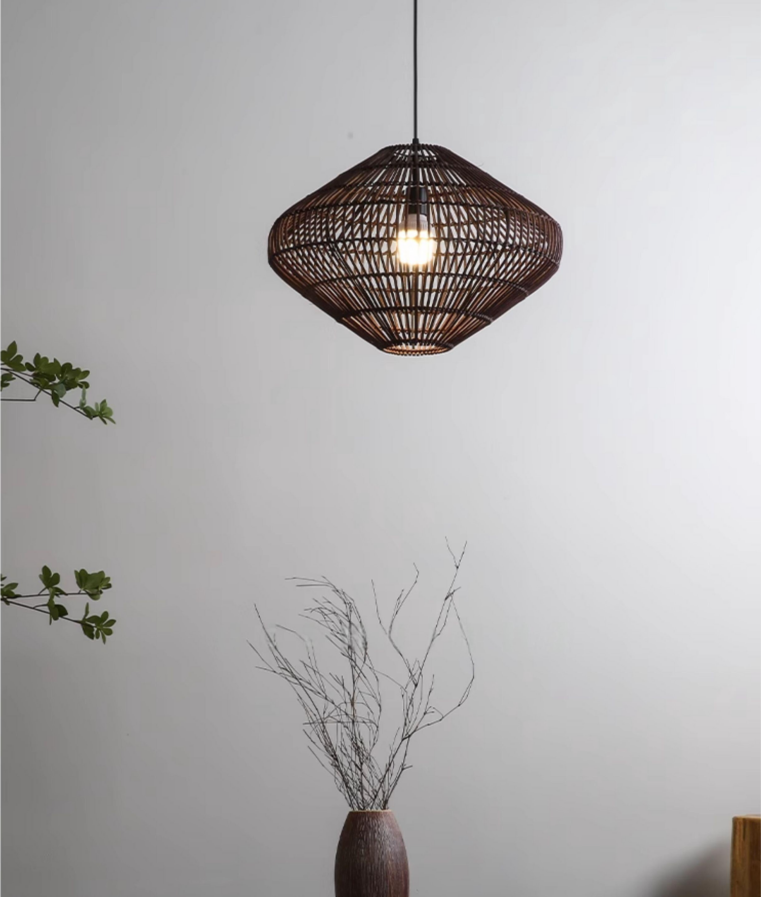 Geometric Diamond Rattan Basket Pendant Light