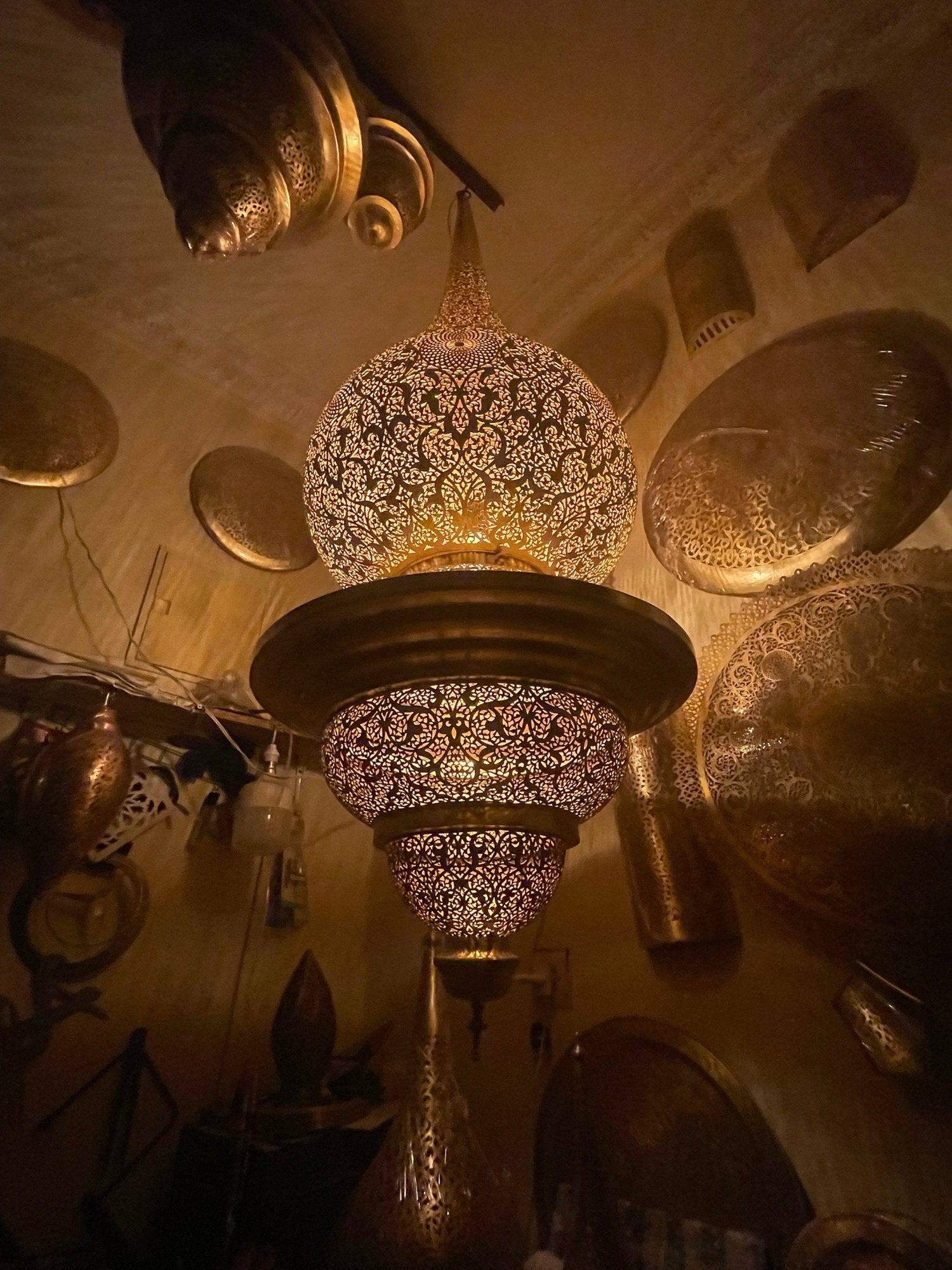 XL Unlacquered Brass Pendant Light - 57