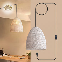 Yujidao White Bamboo Pendant Light Plug in