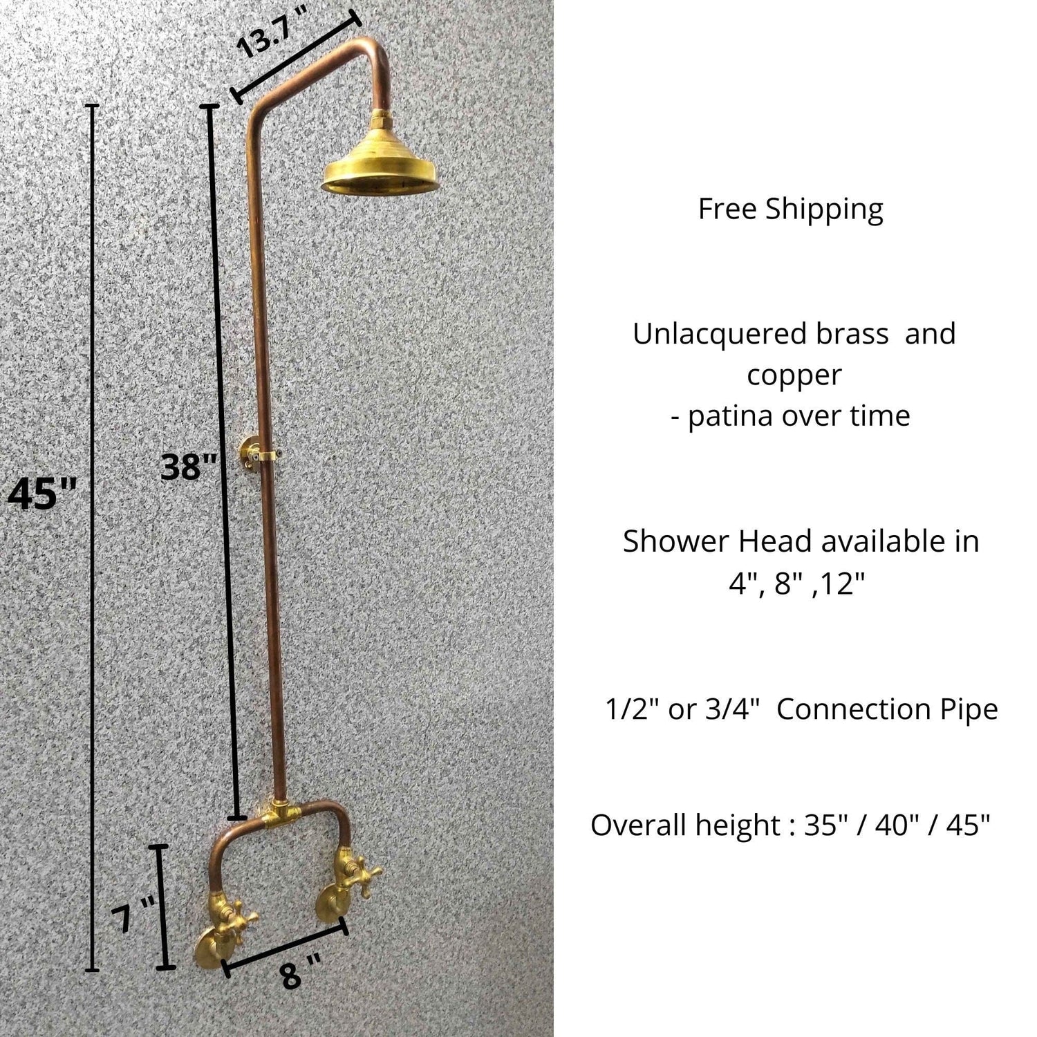 Handcrafted Copper Rainfall Outdoor Shower System with Dual Handle Valves – Wall Mounted Rustic Luxury Garden Shower Fixture